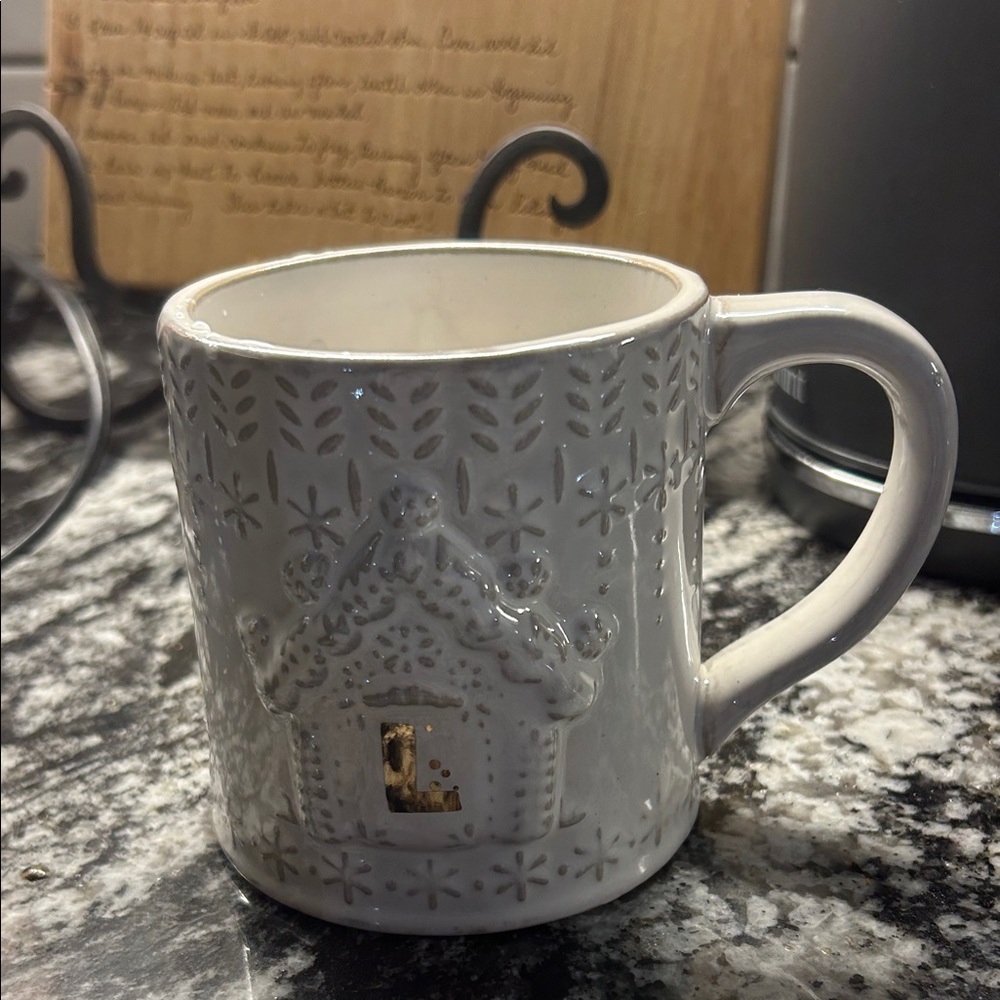 Anthropologie White Initial Mug “L” with Gold Accents